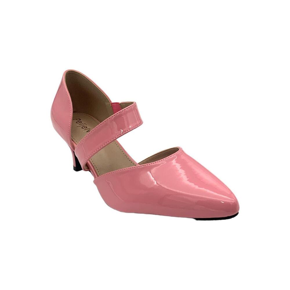 Peijely Women's Closed Pointed Toe Kitten Heel Patent Pink - Medium